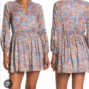NEW NSR Nordstrom Andra Flared Floral Mini Dress Purple And Orange Size Medium